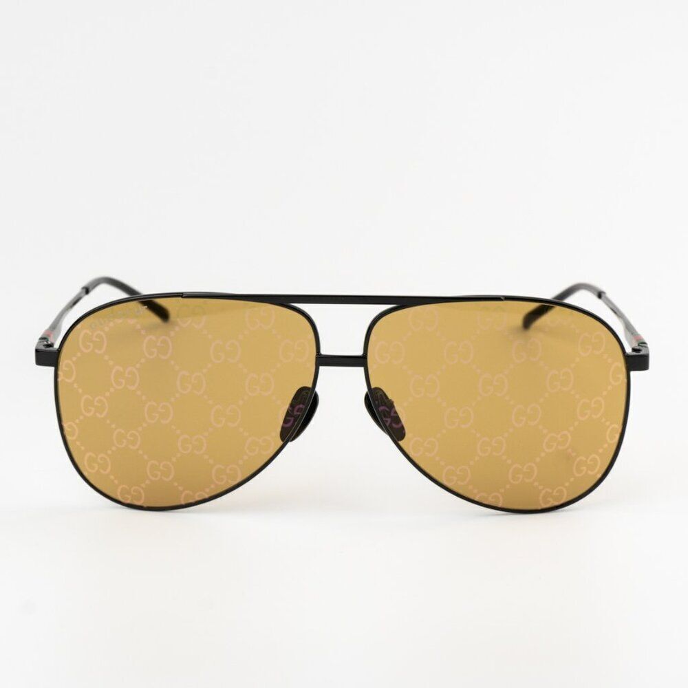 NEW Gucci GG1677S 005 Black Yellow Mirror Logo Pilot Unisex Sunglasses